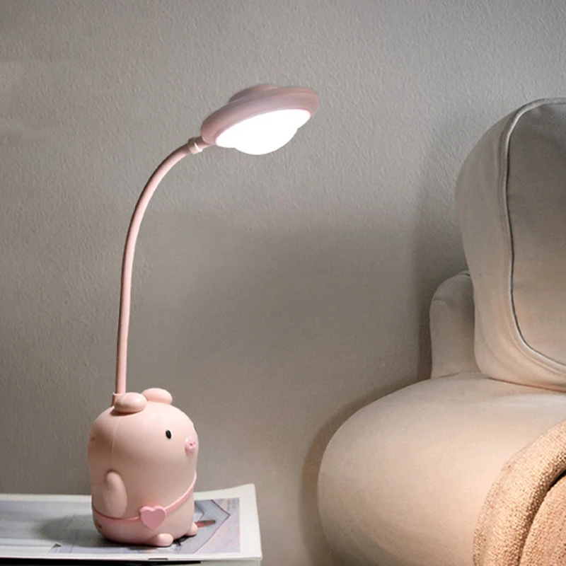 Cartoon Silicone Pig Press Sensor LED Night Light for Children Baby Kids 3 Modes Eye Protection USB LED Night Lamp