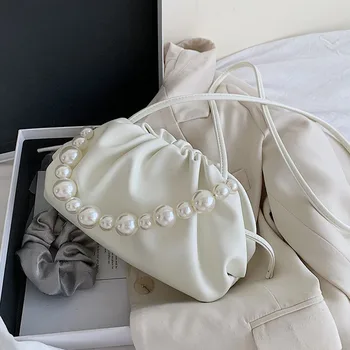 

Pearl Design Sweet Cloud Bags Small PU Leather Crossbody Bags For Women 2020 Solid Color Shoulder Handbags Female Cross Body Bag