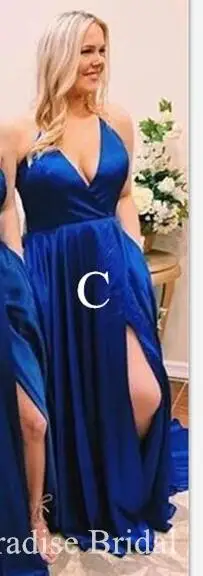 C Style Royal Blue Ярко-синий длинный пикантные платья подружек невесты Сторона Сплит Спагетти ремень спинки свадебное платье для гостей для женщин Vestido Madrinha - Цвет: C Style Royal Blue