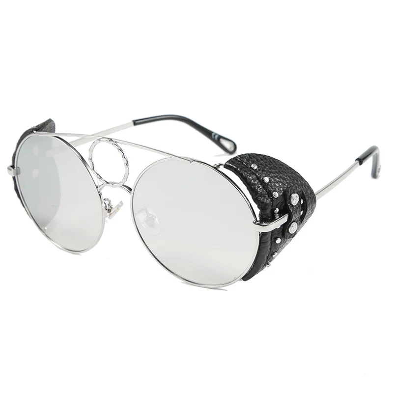 ALOZ MICC Men Steampunk Sunglasses For Men Vintage Leather Rivet Round Sunglasses Women Brand Designer gafas de sol UV400 Q688