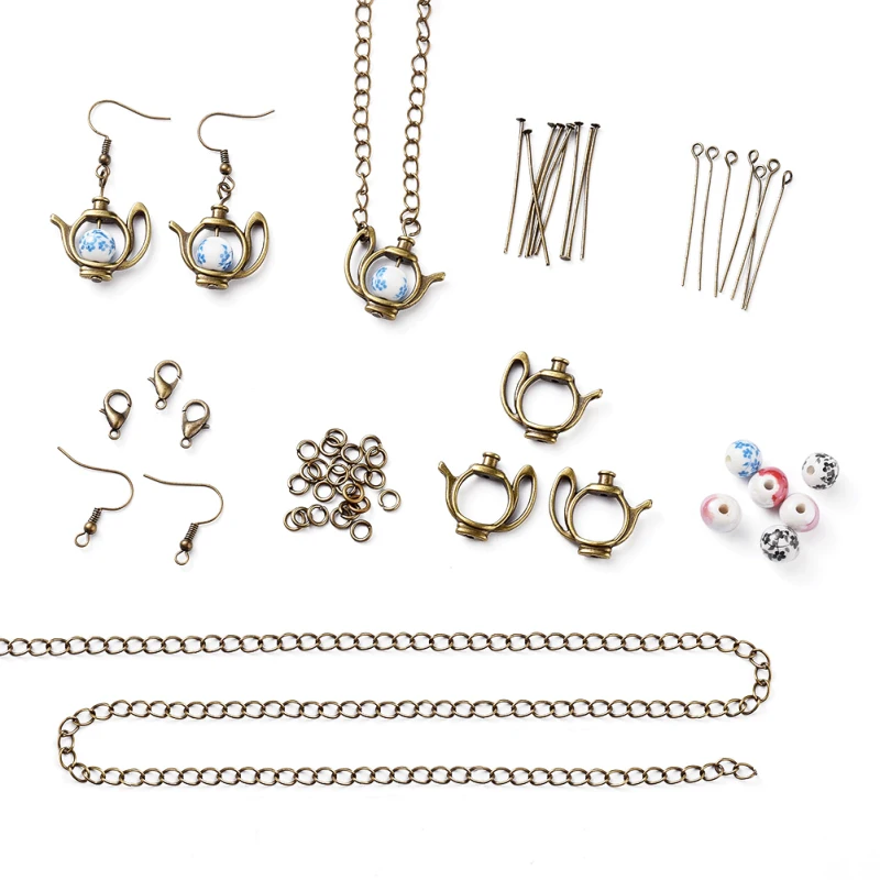 Jewelry Making Kit DIY Earrings Necklaces Bracelets Sets with Porcelain Beads Bead Frames Earring Hooks Jump Rings pins | Украшения и