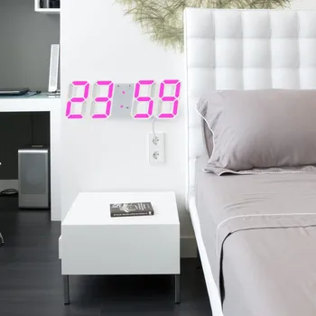 

LED Display Digital Clock Modern 3D Wall Desk Clock 12/24 Hour Calendar Thermometer