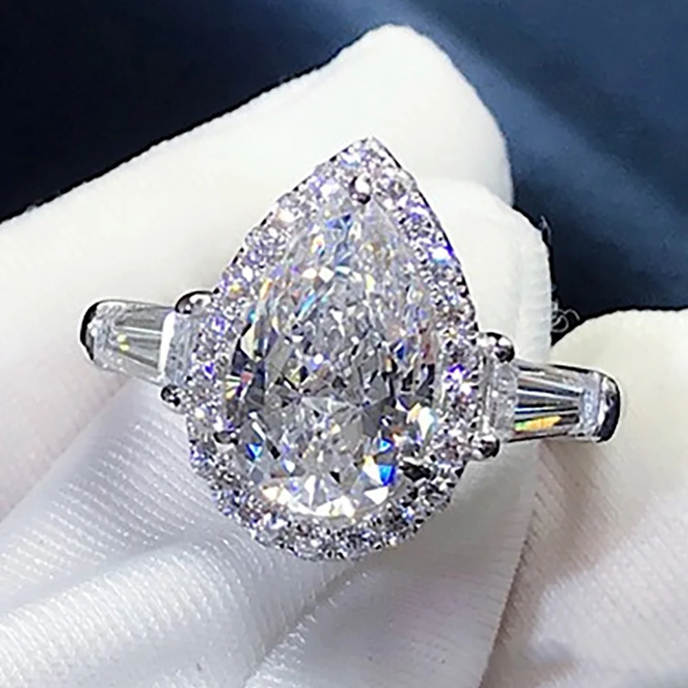 Anello di fidanzamento per festa nuziale da donna in oro bianco massiccio 10 carati personalizzato 2 3 4 5 carati con goccia d'acqua pera Moissanite anello con diamante trapezoidale