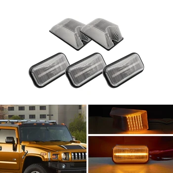 

Fits For Hummer H2 2003-2009 H2 SUT 2005-2009 5Pcs Front Amber Led Cab Roof Center Side Marker Lights Clear Lens