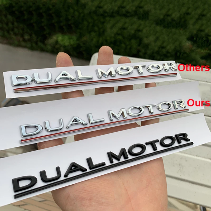 

DUAL MOTOR Underlined Letters Emblem for Tesla Model 3 Car Styling Refitting High Performance Trunk Badge Sticker Chrome Black