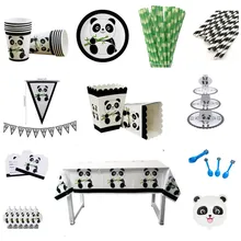 Heißer verkauf Cartoon Panda Thema Glücklich Geburtstag Party Stroh Platte Tischdecke set Weihnachten Hochzeit Für dekoration(China)