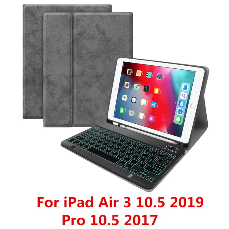 Kemile для iPad Air 3 10,5 чехол с подсветкой для клавиатуры подставка для карандашей смарт-чехол для iPad Air 3 10,5 чехол задняя подсветка клавиатуры - Цвет: gray