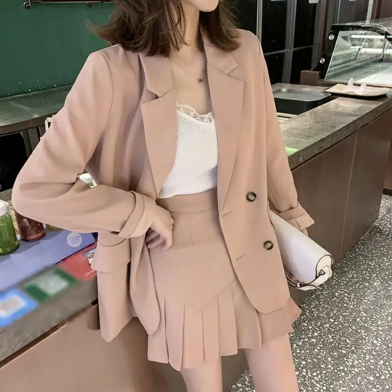 Heydress, весенний женский розовый офисный Блейзер, топ, плиссированная юбка, костюмы, повседневные рабочие мини-юбки, милые комплекты из 2 предметов, женские костюмы
