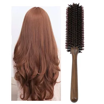 

1Pc Natural Boar Bristle Anti-static Round Wood Brush Comb Nylon Bristle Hair Care Brush Hairdressing Curly Straight Hair Comb