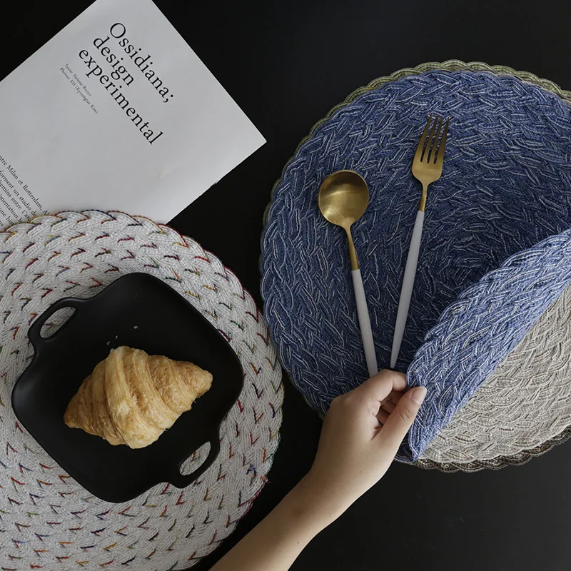 

Nylon PVC Hand Braid Tableware Pad Waterproof Heat Insulation Non-Slip Placemat Soft Khaki Black Brwom Washable Bowl Coaster