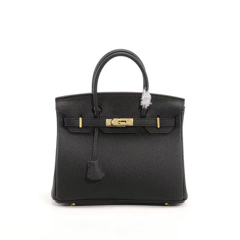 25cm black Женские сумки из натуральной кожи, роскошные дизайнерские женские сумки с замком, Большая вместительная сумка через плечо, высококачественные сумки через плечо с заклепками - Цвет: 25cm black