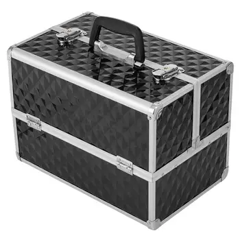 

Makeup Train Case Professional Cosmetic Box with Adjustable Dividers 4 Trays and 2 Locks Black ship from US drop shipping