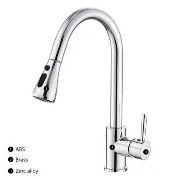 

Pull-out Kitchen Faucet Silver Single Handle Stainless Steel Kitchen Duplex Faucet Brushed Hot and Cold Sink Faucet Shower