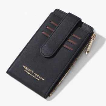 

2020 Real Promotion Pu Short Solid Leather Mini Women Cute Credit Id Holders Zipper Wallet Case Change Coin Purse Keychain Bags