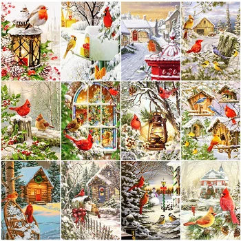 

HUACAN 5D DIY Diamond Painting Bird Animal Christmas Decoration Diamond Embroidery Winter Landscape Mosaic Handmade