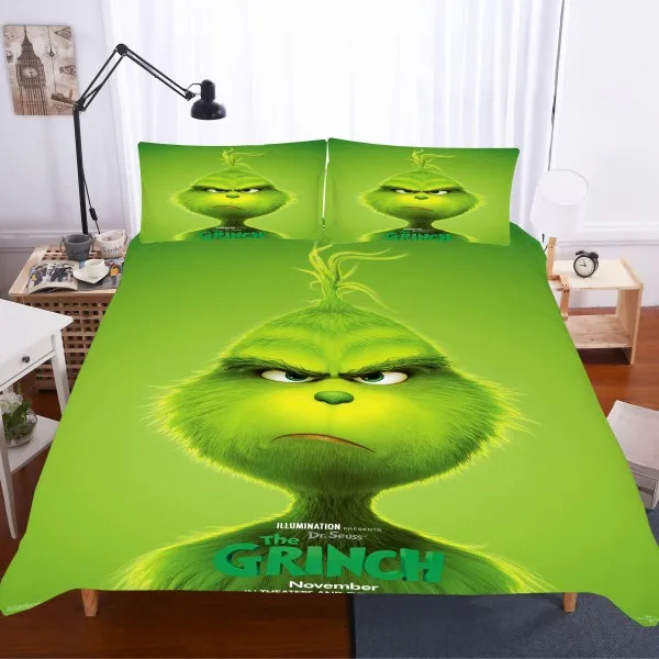 Color-1 Комплект постельного белья Green Monster Grinch из микрофибры, пододеяльник для детской комнаты, покрывало для девочек и мальчиков, одинарный двойной комплект постельного белья с героями мультфильмов - Цвет: Color-1