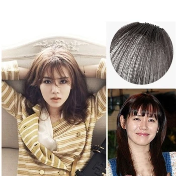

Beiyufei High Temperature Fiber Synthetic Hair Neat Front False Fringe Thin Blunt Clip In Bangs Piece Clip on Bangs Blunt Hair