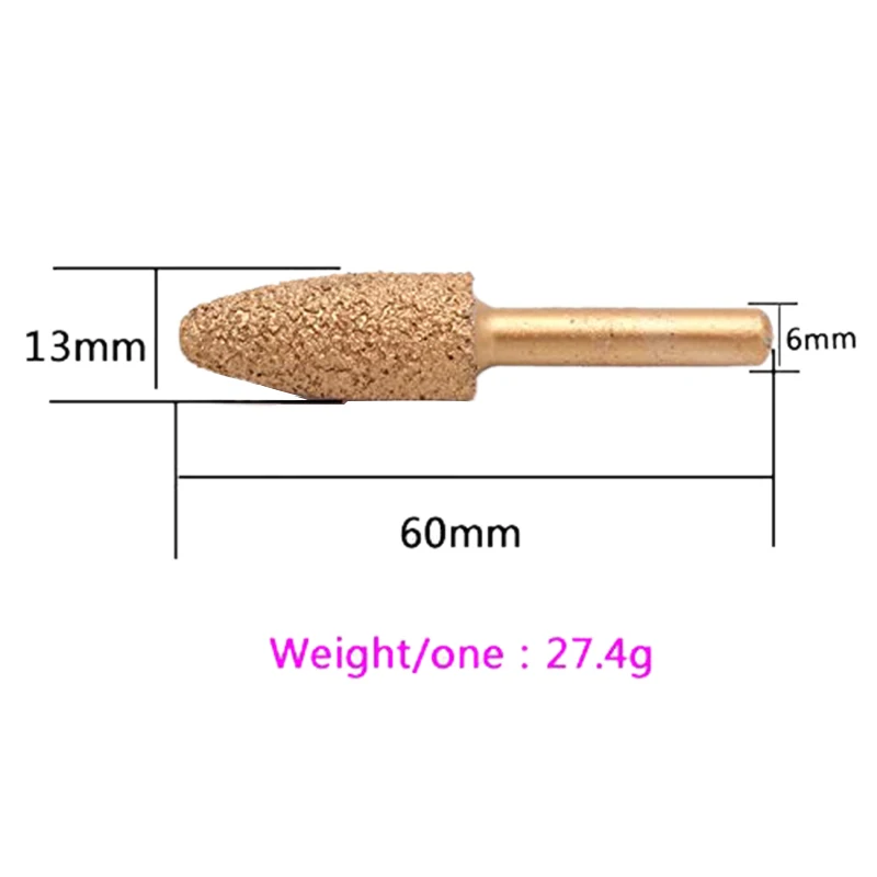 6Pcs 13Mm Tool Holder Vacuum Brazed Diamond Burr Alloy Grinding Head For Stone Jade Peeling Electric Engraving Tools