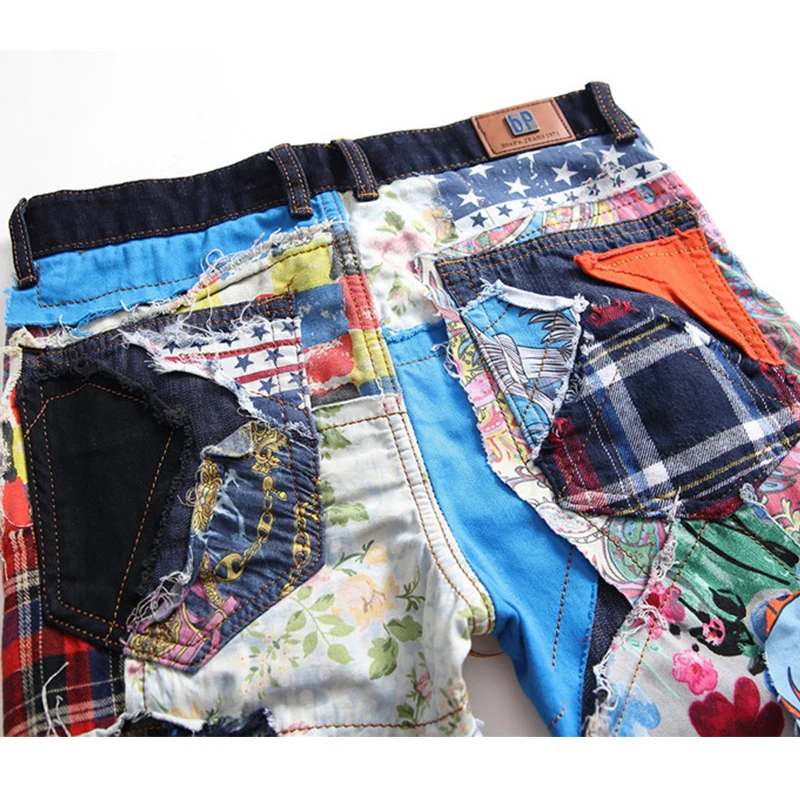 Seller Aolamegs Jeans Men Scottish Retro Plaid Patch High Street Style Denim Advanced Patchwork Casual Cozy Hip Hop Jeans Streetwear