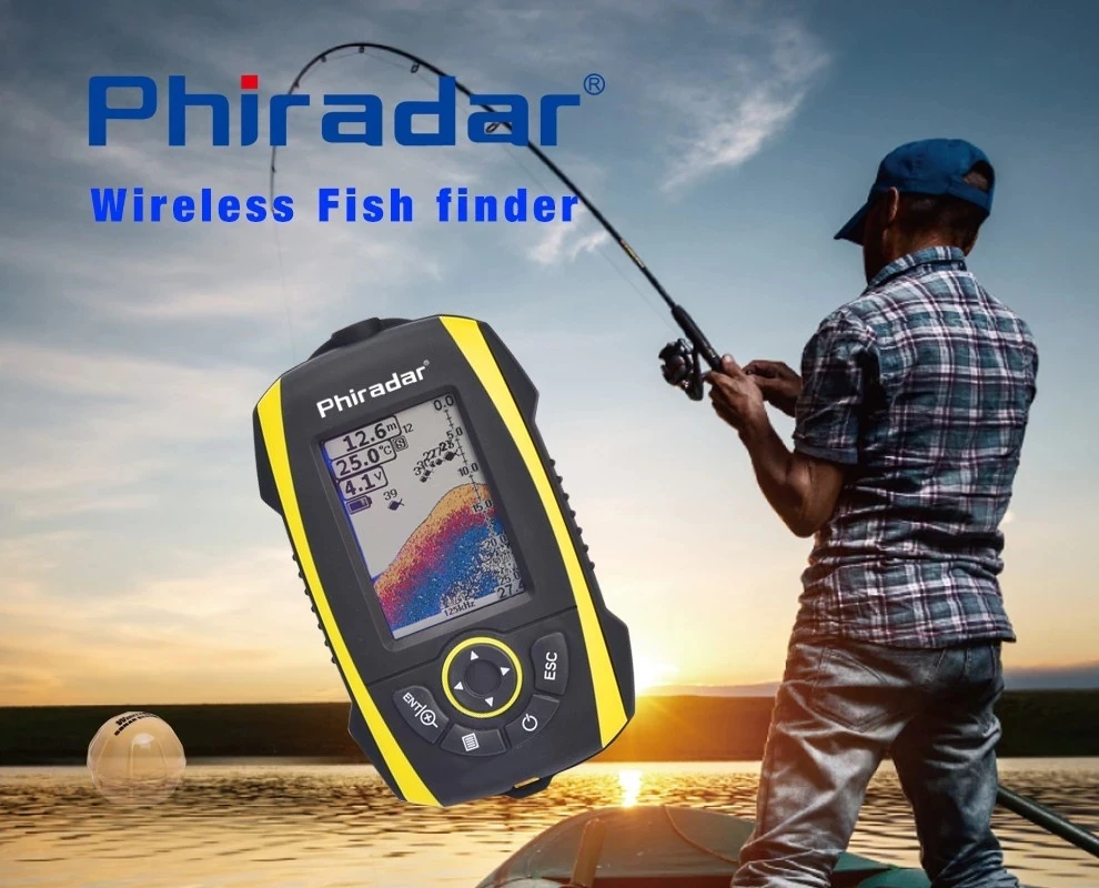 

Phiradar Newest FF288W Wireless fish finder Portable Fishfinder 2.4" color TFT 147ft/45m Depth SonarDetector Rechargeable