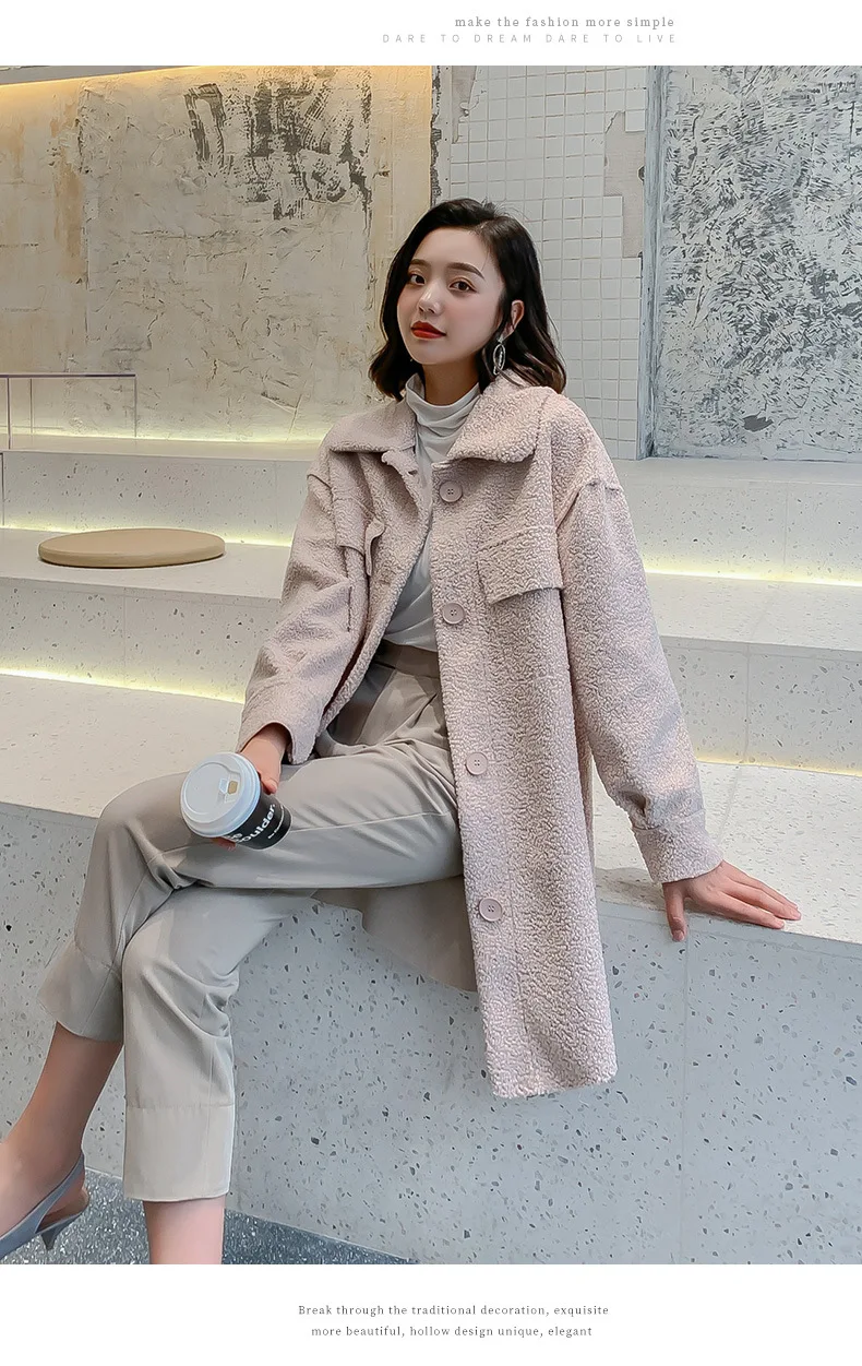 Autumn And Winter New Style Korean-style Chenille Coat Women's Faux Cashmere Mid-length Fur Lambs Wool Coat