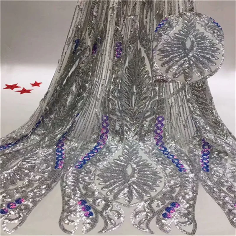

Quality African Lace Fabric Wholesale French gray Lace Fabric with Sequins Embroidery Lace Fabric for Wedding Party
