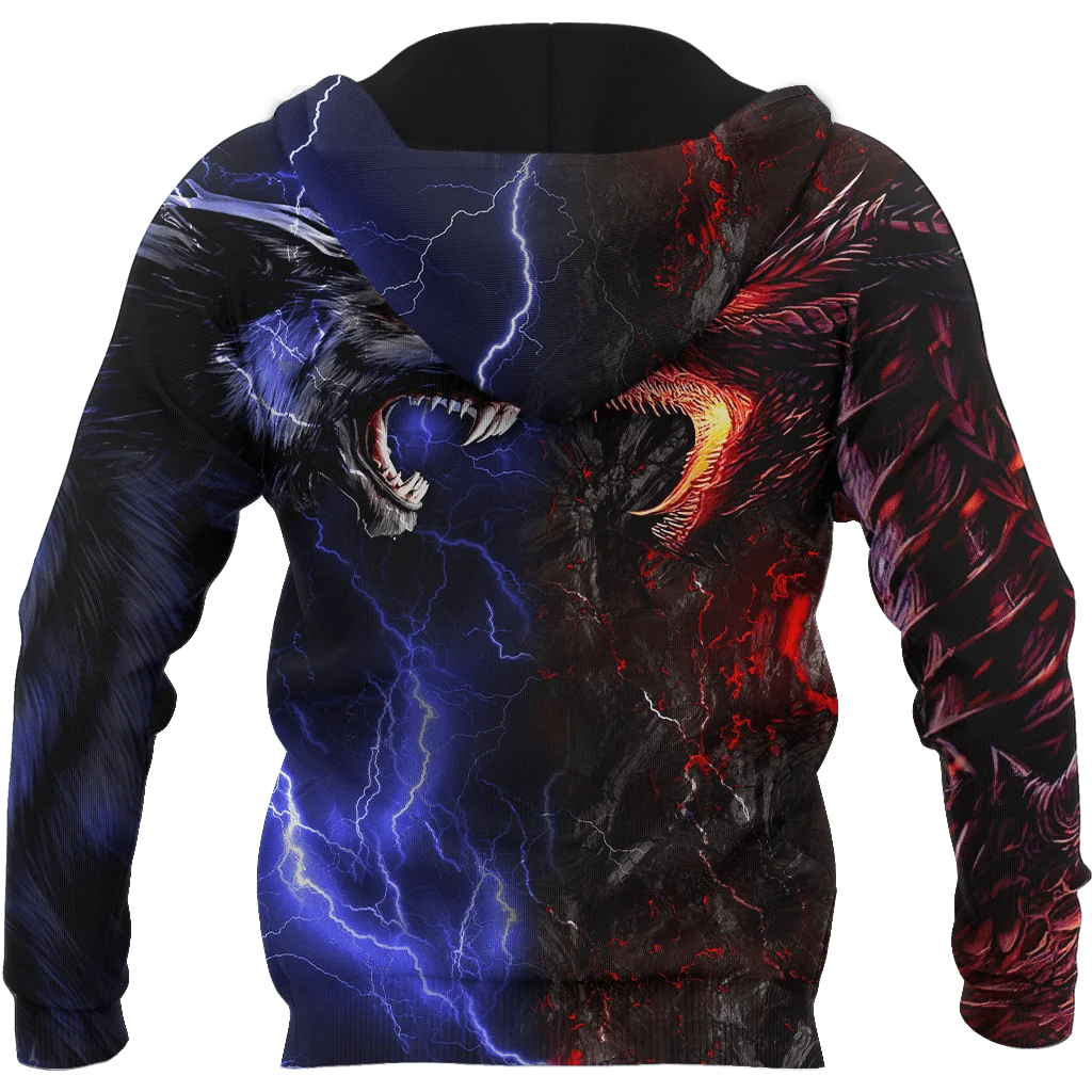 GLUDEAR Men's 3D Printed Wolf Hoodie - Viking Mythology Full Zip Sweatshirt (Sizes XS-5XL)