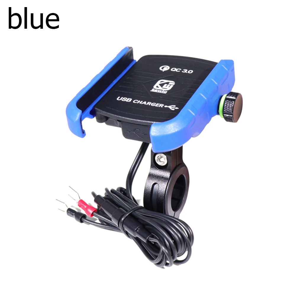 Мотоциклетные держатели для телефонов, алюминиевые подставки QC3.0, USB, быстрая зарядка, Поворот на 360 °, держатель для телефона мотоцикла, крепление с USB зарядным устройством - Название цвета: Синий