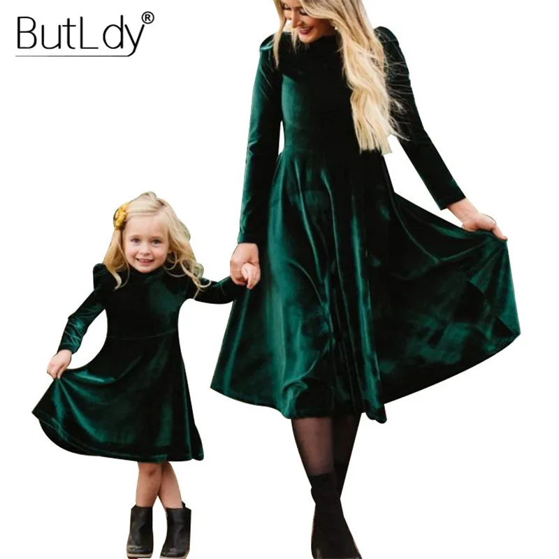 

Velvet Mom and Daughter Dress Long Sleeve Matching Outfits Mother Girl Autumn Winter 2019 Fashion Party Dresses Family Sets