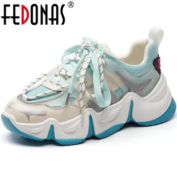 

FEDONAS Cross-Tied Fashion Genuine Leather Women Sneakers Summer Comfortable Wedged Running Shoes For Girls Sport Shoes Woman