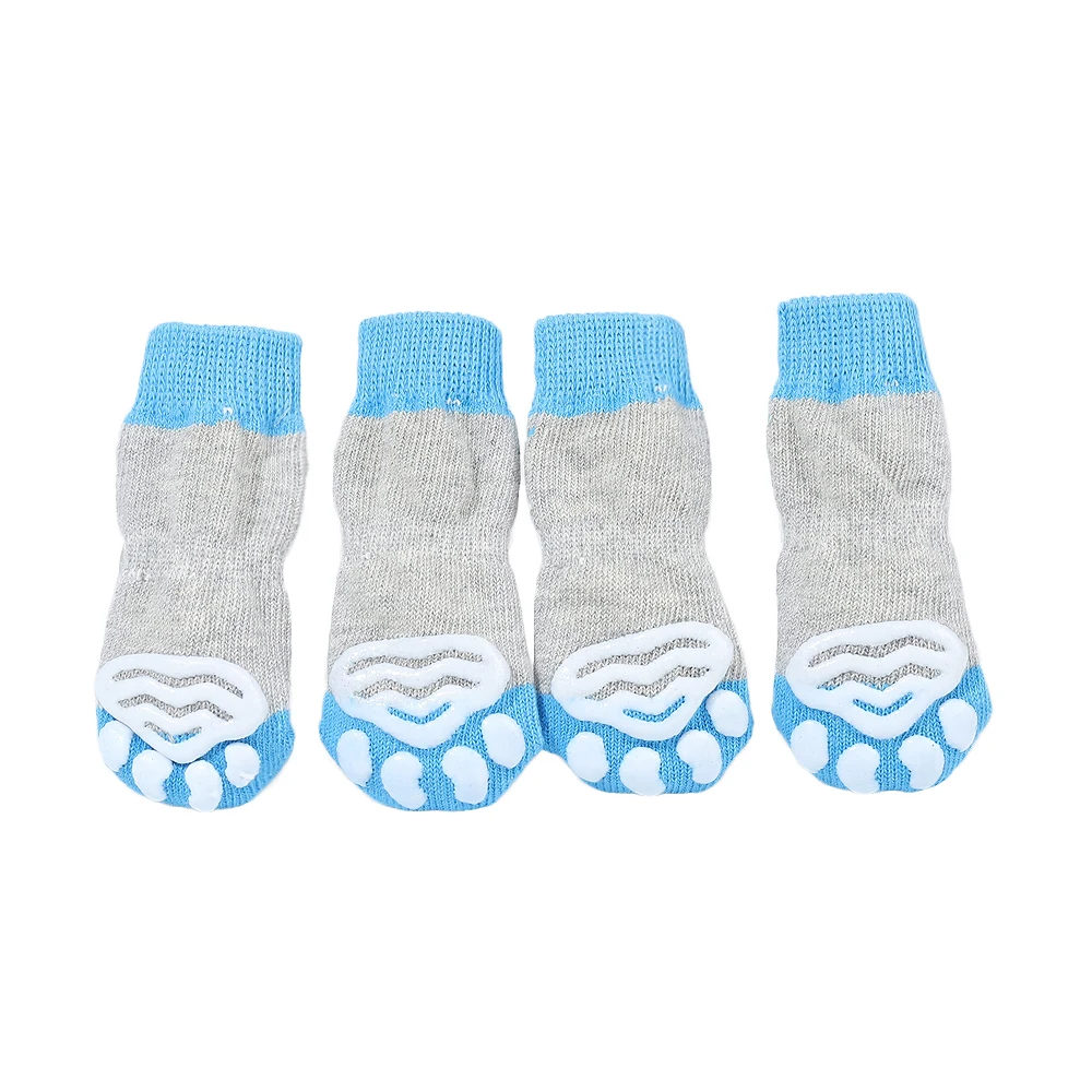 Хлопковые нескользящие носки для собак с защитой лап, дышащие эластичные теплые зимние домашние носки для собак для маленьких, средних и больших собак - Цвет: Синий