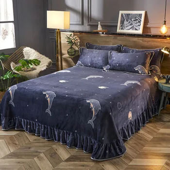 

Winter Warm Coral Fleece Bed Sheet Thicken Soft Plush Bedsheet Queen King Size Bed Sheet Velvet Flat Sheet