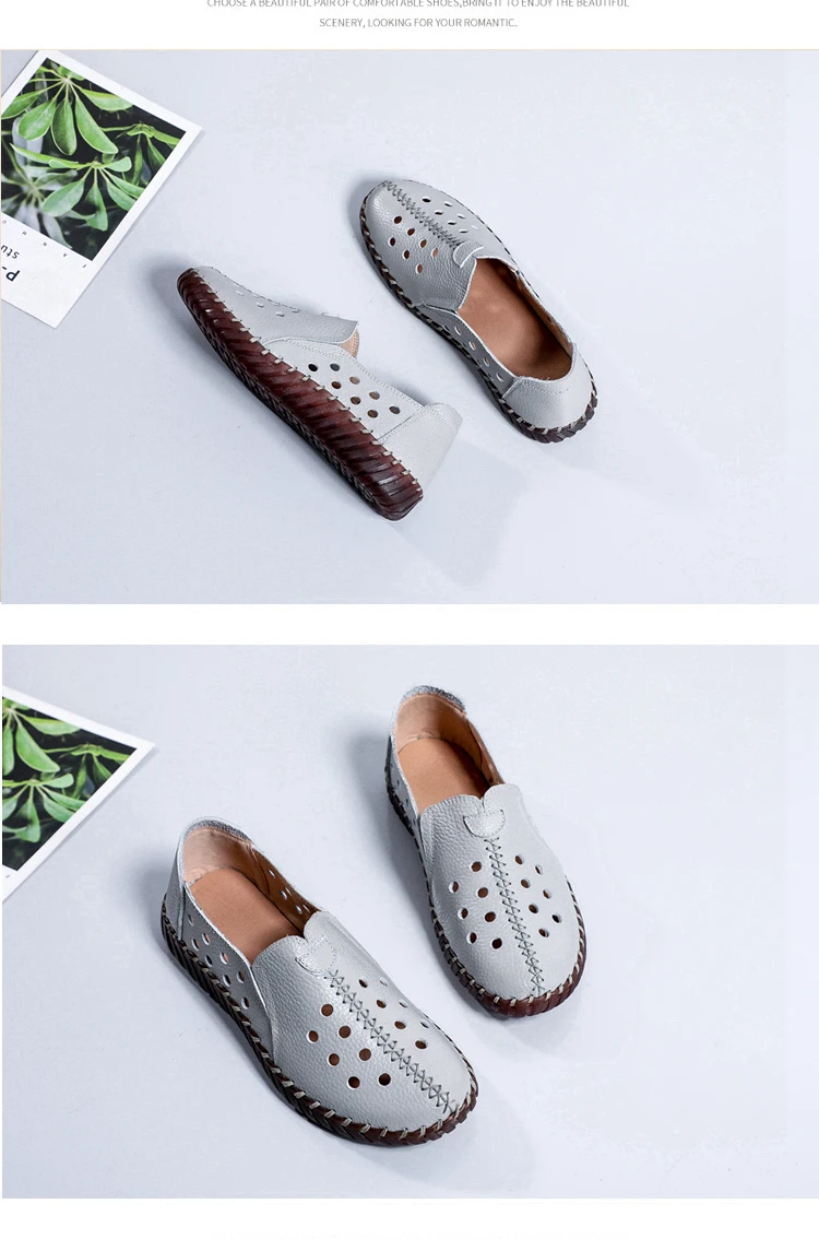 Fashion Hollow Summer Shoes for Women Flat Casual Sneakers Shoes Female Leather Spring Flats White Soft Sewing Oxford Shoes