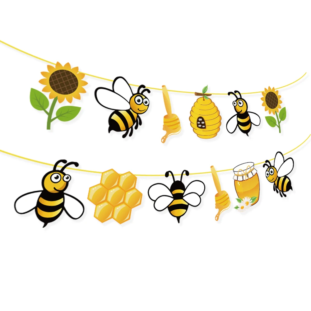 Baby Shower Yellow Honey Bee Party Decorations Kids Birthday Parties Favors Sunflower Hanging Bunting Banner Party Supplies