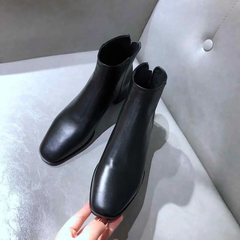 Krazing pot/ г.; теплые зимние ботинки из кожи с натуральным лицевым покрытием на среднем каблуке с круглым носком; однотонные великолепные ботильоны; l65 - Цвет: Черный