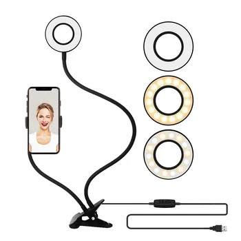 

LED Ring Light Selfie Tabletop Ring Lamps Studio Shooting with Clip Phone Holder Adjustable for Phone Youtube Video Photo Makeup