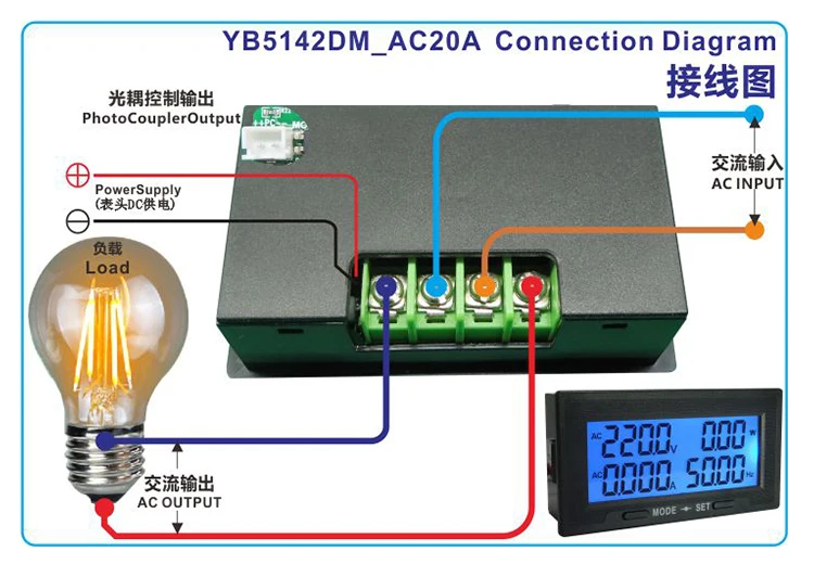 AC 0-500V Digital Voltmeter Ammeter 0-20A 100A 200A 500A 1000A Voltage Current Wattmeter Energy Frequency Power Meter DC8-18V