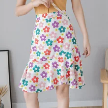 Шифоновая юбка женская летняя новая юбка в горошек с высокой талией и принтом рыбий хвост элегантная гофрированная Асимметричная мини-юбка