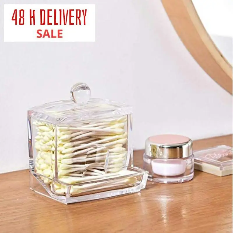 Storage-Box Makeup-Organizer Cotton-Swab Acrylic Bathroom Transparent