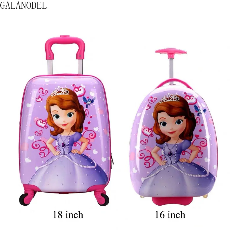 16/18 Inch Kids Cartoon Rolling Luggage Children Travel Suitcase on Wheel Trolley Luggage Carry-ons Hardside Bag for Kid Gift