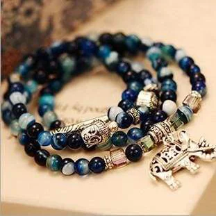 Синий Moda feminina pulseira Fosco Amazonita contas com lotus Будда Ом Charme Pulseira de Yoga 108 mala colar Прямая поставка - Цвет: Синий