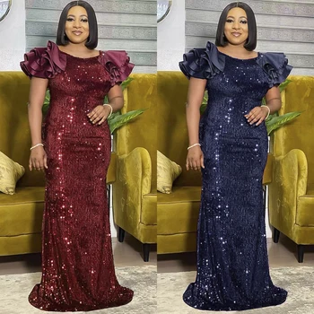 Ese African Ruffle Short Sleeve Gown