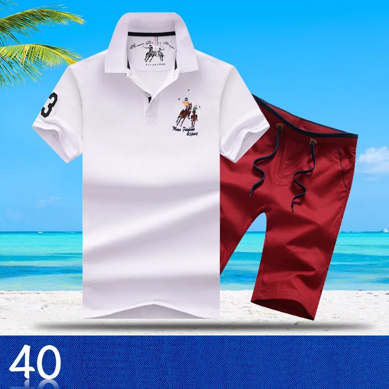 AZ-1813 40 Aismz мужской спортивный костюм Moletom Masculino, комплект брендовых спортивных костюмов с вышивкой, костюмы для поло, летний топ, мужской комплект из 2 предметов, футболка и шорты - Цвет: AZ-1813 40