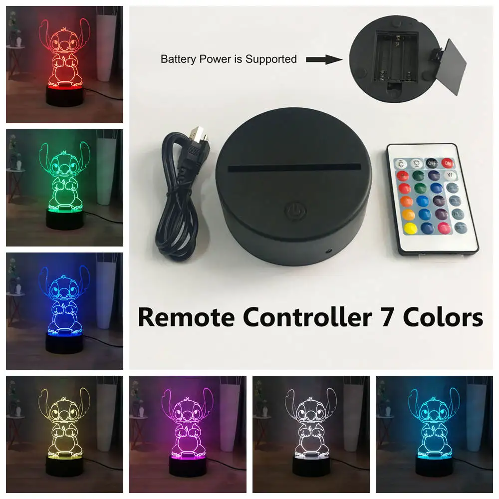 Милые Прошитые светодиодный Ночной светильник мультфильм Акриловые RGB многоцветный USB 3D Иллюзия ночной сон лампа лучший подарок на год - Испускаемый цвет: USB Remote 7 colors