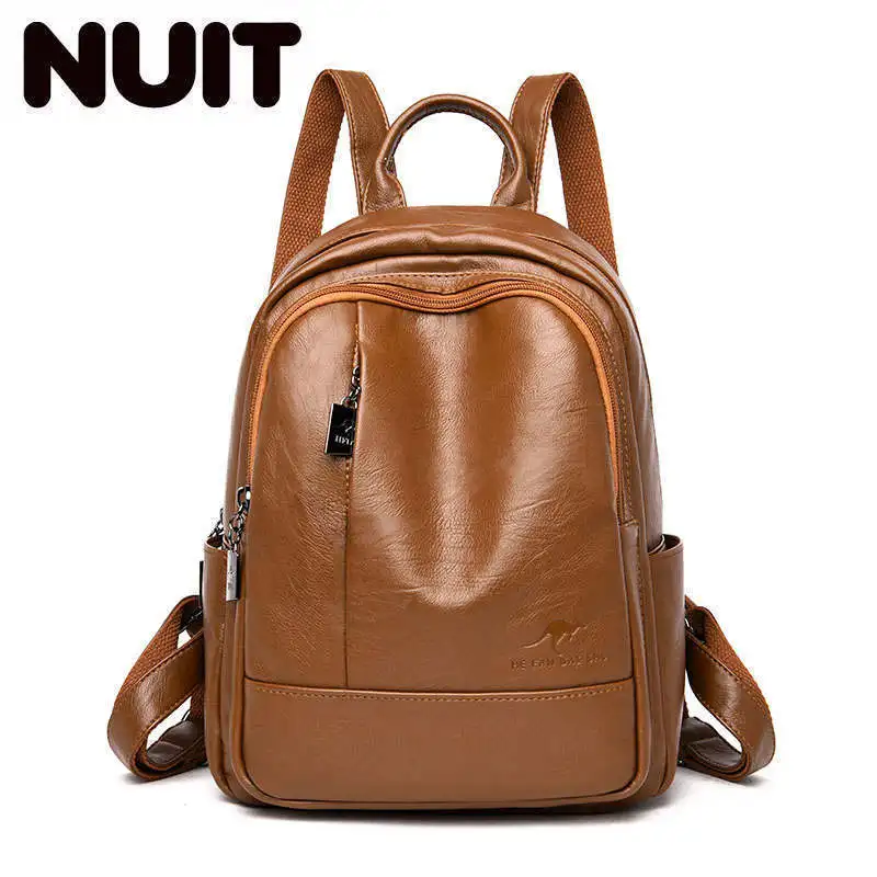 

2020 Women Soft Leather Backpacks Female High Quality Vintage Bagpack Sac A Dos School Bags For Girls Casual Travel Shoulder Bag
