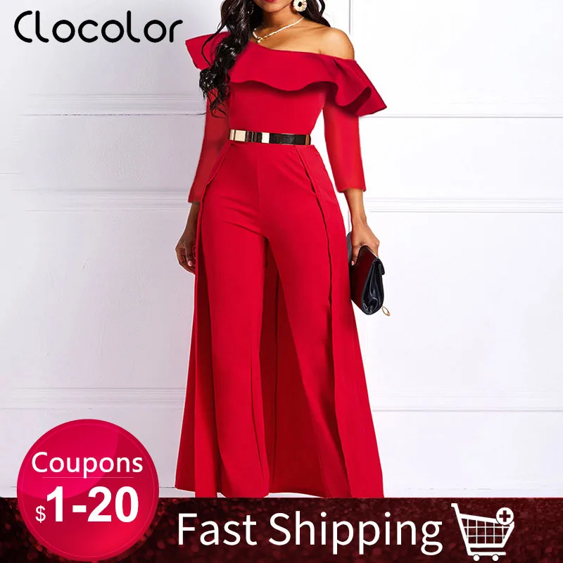 2020 Wide Legs Sexy Jumpsuits for Women One Shoulder Long Sleeve Casual Elegant Femme Party Swallowtail Overalls Long Jumpsuits 2020 Wide Legs Sexy Jumpsuits for Women One Shoulder Long Sleeve Casual Elegant Femme Party Swallowtail Overalls Long Jumpsuits