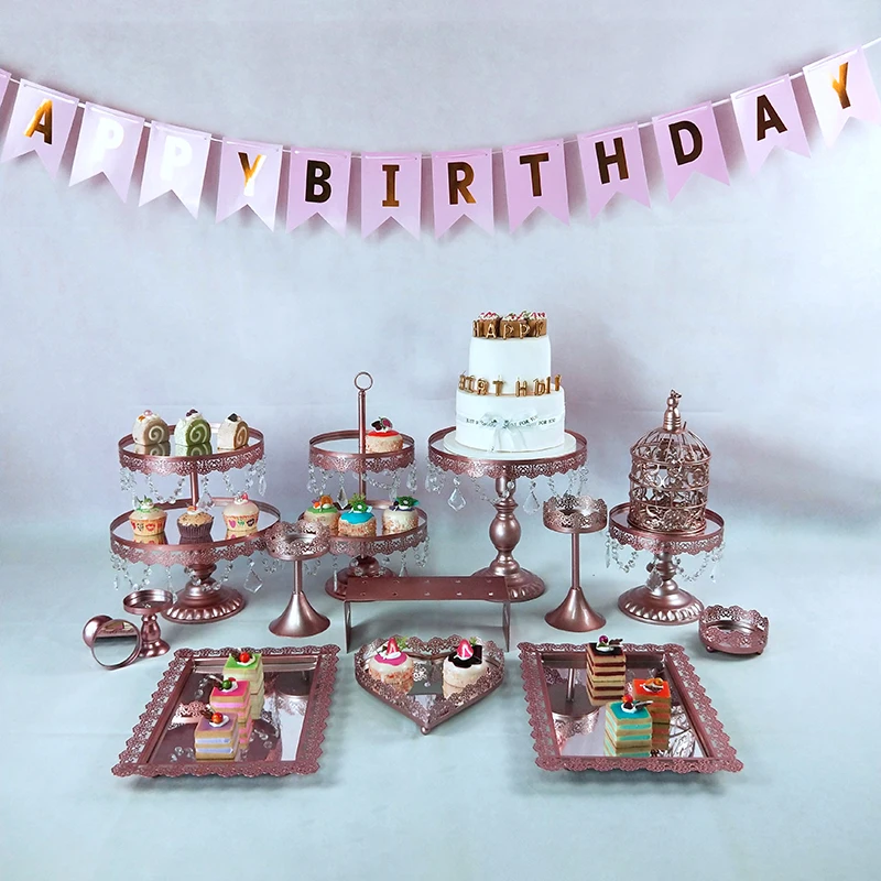 picture color 14pcs New 14pcs Mirror Face multicolour Crystal Cake Stand set Home Wedding Party Decor cristmas decoration gold Cupcake Stand Trays - Цвет: picture color 14pcs