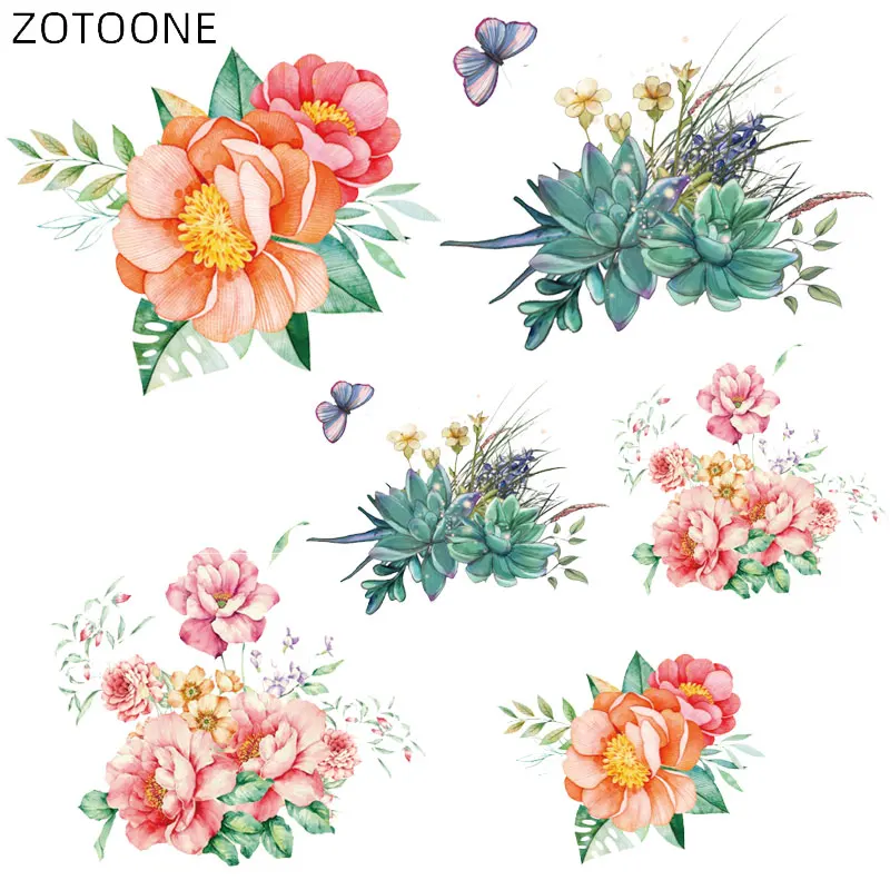 

ZOTOONE Iron on Flower Stickers Patches for Clothing Heat Transfers DIY Succulent Plants Patch for Kids Washable Appliques D