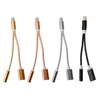 

100pcs Braided 2 in 1 USB Type C to 3.5mm Jack AUX Audio Cable Headphone Audio Splitter Converter Adapter Cable Charging Cable