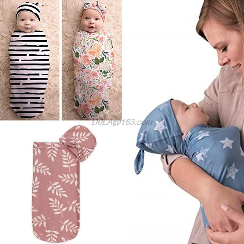 Baby Wrap Sleeping Bag Cute Blanket with Hat Swaddle Set Newborn Antishock Soft Skinfriendly